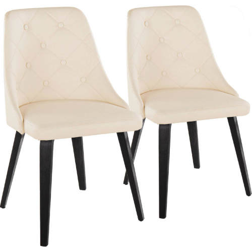 Giovanni Dining Accent Chair in Black Wood & Cream Leatherette (Set of 2)